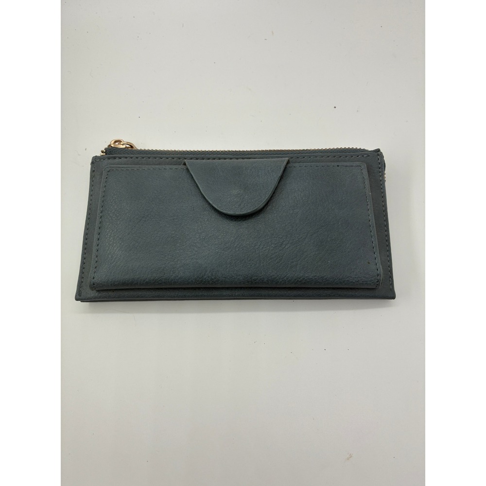Jen & Co Slate Blue Vegan Leather Bifold Wallet Zip Around Organizer Slim Clutch